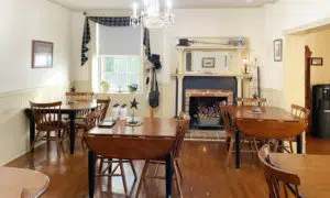 Dining room with fireplace