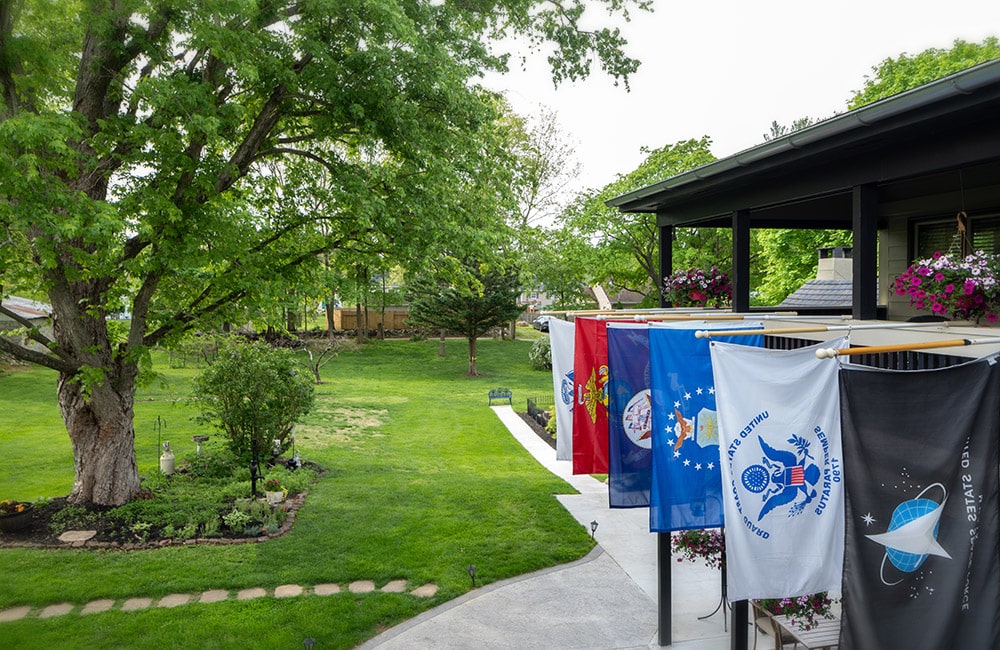 Flags hanging in back yard