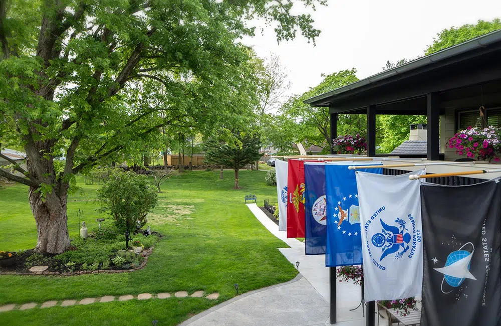 Flags hanging in back yard